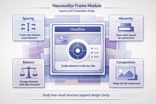 Diagram of Neuraveller Frame Module with design principles on a light gray background