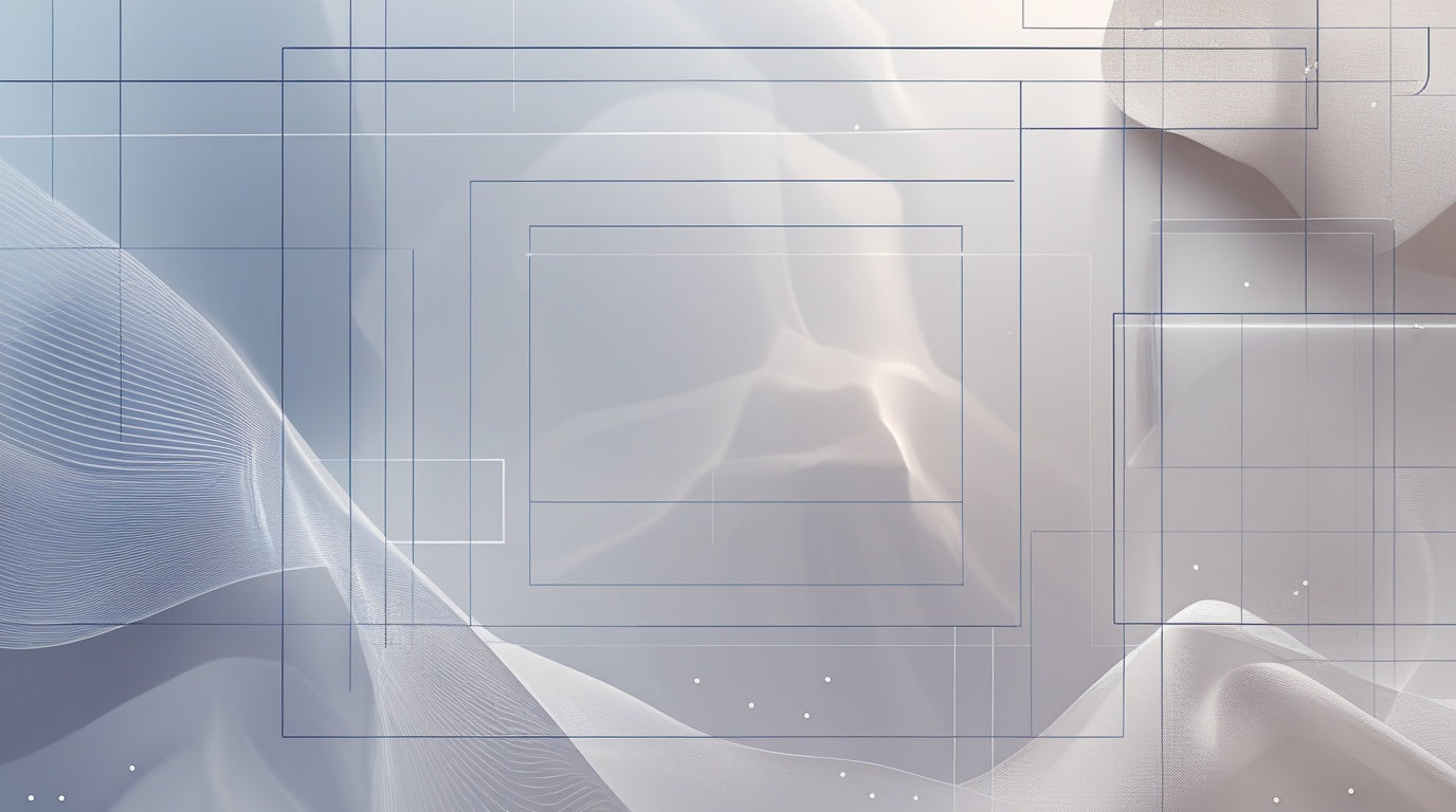 Abstract design with geometric shapes and wavy lines on a light blue background