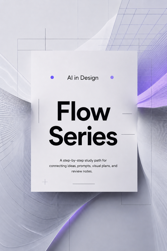 Book or notebook titled 'Flow Series' on a futuristic background with geometric patterns.