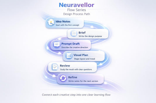 Neuravellor Flow Series design process path on a light blue background