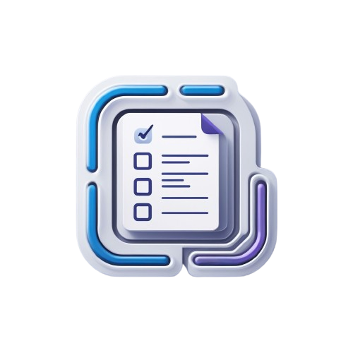 Icon of a digital checklist with a blue and purple border on a white background