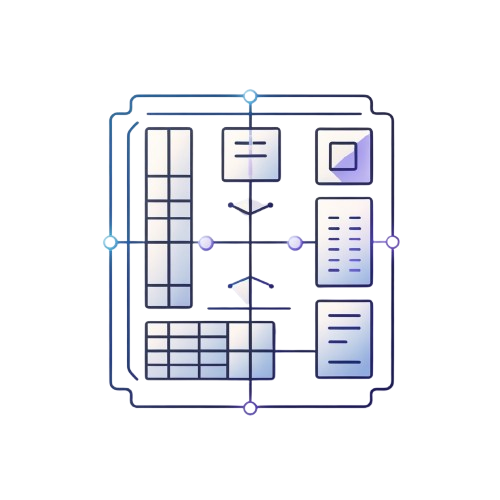Illustration of a software interface with various elements on a white background