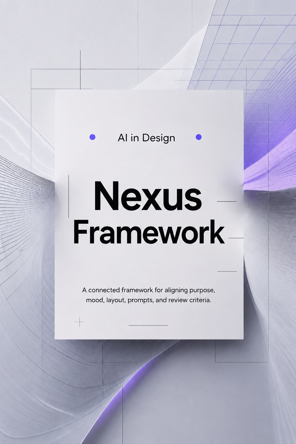 Nexus Framework poster with futuristic design elements on a white background