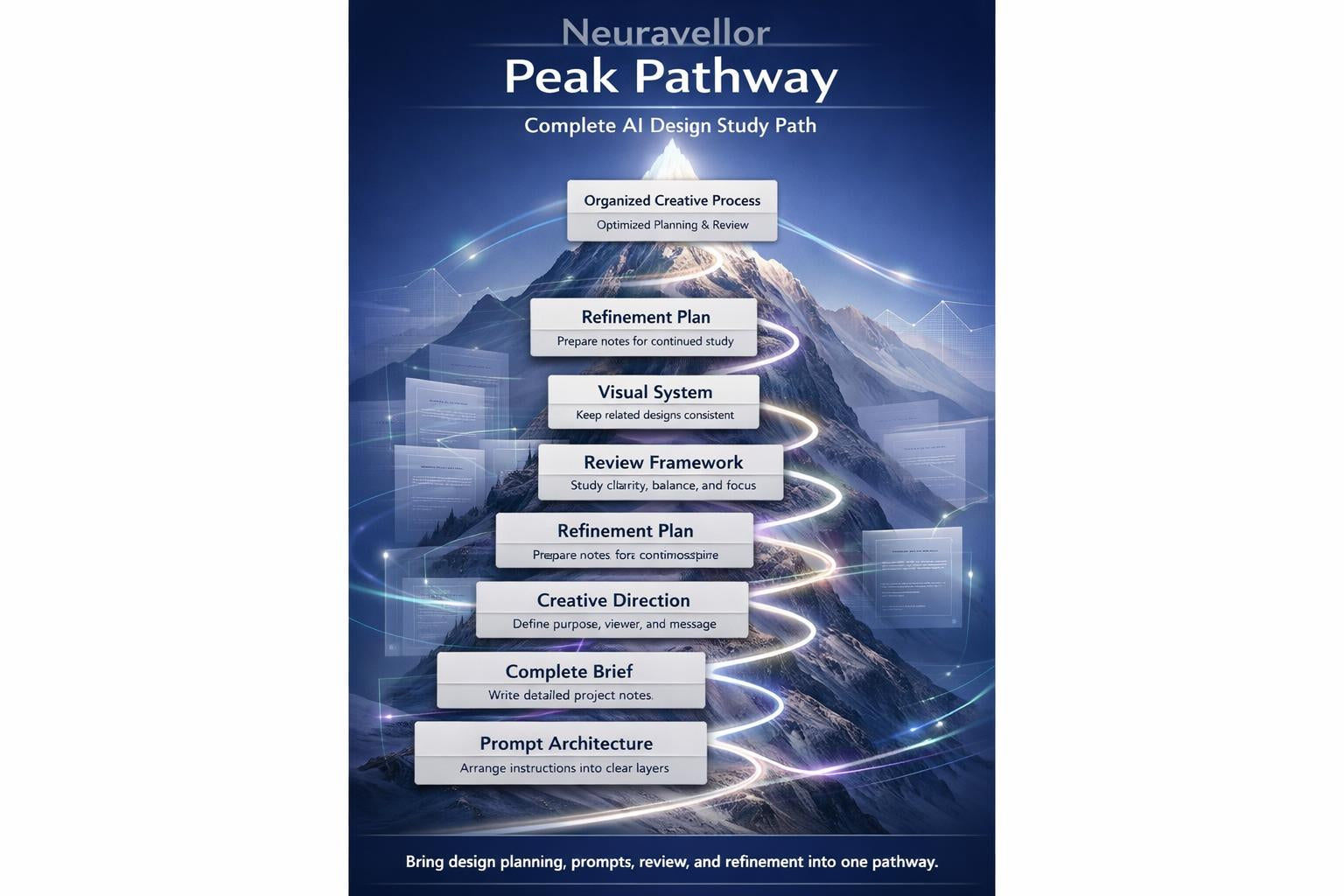 Neurvellor Peak Pathway diagram with steps on a blue background