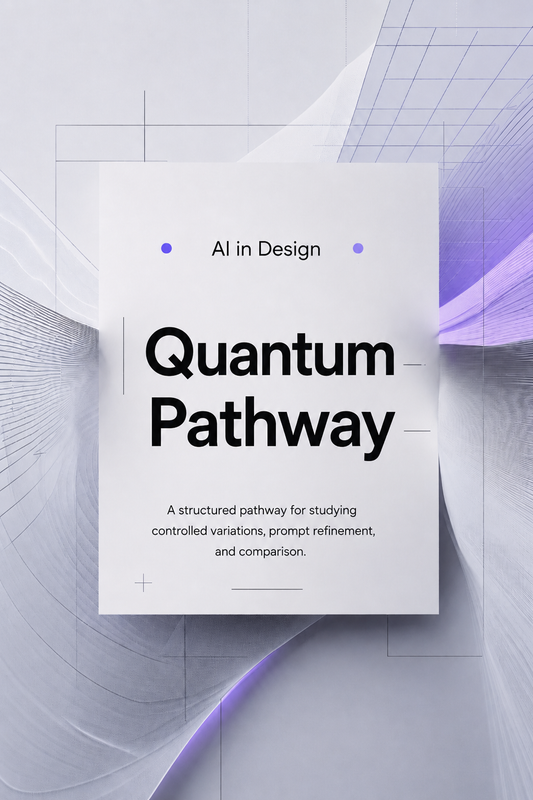 Book or manual titled 'Quantum Pathway' on a futuristic background with geometric patterns.