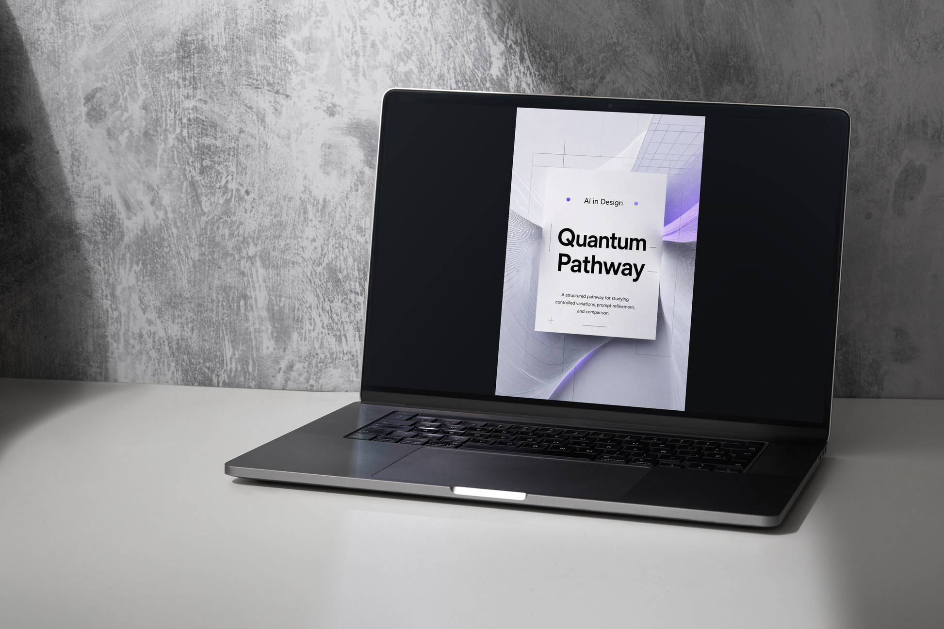 Laptop displaying the Vertex Suite on a gray surface with a gray background